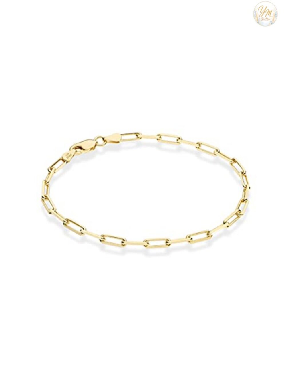 18K Gold Plated 925 Sterling Silver Paperclip Bracelet 8 Inch Unisex